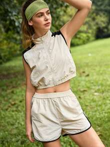 Exploreva New Fashionable Sports And Casual Outdoor Color-Block Suit - Apricot - View 1