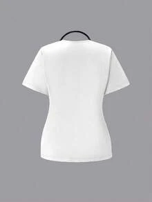 TaskEZ Scrubs Set: V-Neck Short Sleeve Top & Pants Scrub Uniform For Healthcare Workers - White - View 6