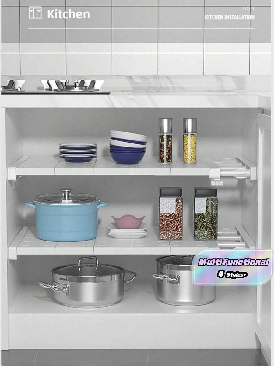 Kệ lưu trữ điều chỉnh được - Không cần khoan, có thể mở rộng cho tủ quần áo, nhà bếp, phòng tắm | Bộ kệ mở rộng tiết kiệm không gian - Nhiều màu - Xem 1