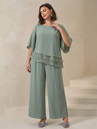 Reflora Plus Size Women's Round Neck Contrast Lace Hem Blouse And Wide Leg Pants Elegant 2-Piece Set,
Summer Dresses For Women,Spring Dresses,Winter Dress, Festival Outfits For Women,Easter Dress Women,Elegant Dresses For Party,Elegant Long Party Dress,Beach Outfits For Women,Wedding Guest Dress For Women,Wedding Party Dress,Dress For Wedding Guest,Bridesmaid Dress,Graduation Dress For Women,Graduation Outfit For Mother,Elegant Dresses For Party,Elegant Dresses For Ladies,Elegant Women's Set,Casual Dresses For Women, Vacation Outfits Women,Holiday Outfits For Women,Summer Holiday Outfits,Holiday Dresses,Formal Dresses For Women,Formal Attire For Women,Luxury Evening Dresses For Women,Luxury Evening And Occasion Dresses,Luxury Evening Dresses For Weddings,Work Outfits For Women,Office Outfits For Women,Office Wear For Women,Country Concert Outfit,Mother Of Groom Dress,Teal Dress Plus Siz