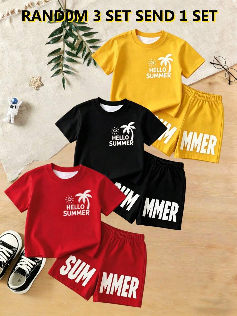 Bộ 2 món thời trang nam màu đỏ in họa tiết, áo tay ngắn và quần short sành điệu, thích hợp cho chụp ảnh, mặc hàng ngày, đi chơi, nghỉ lễ, làm quà tặng. - Đỏ - Xem 1