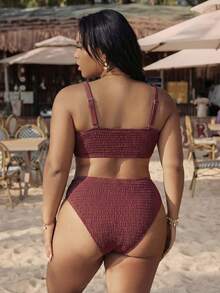 Swim Vcay Bikini estilo europeo y americano en color marrón, traje de baño tipo bandeau ajustado para mujeres - Marrón - Ver 2