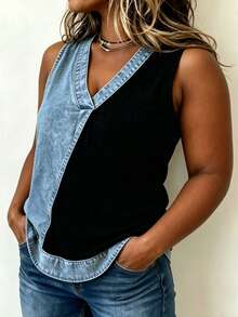 EMERY ROSE New Arrival Contrast Color Denim Effect Print Plus Size Camisole - Multicolor - View 3