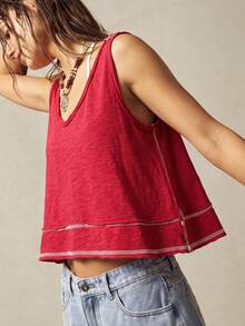 Bohemela Women Solid Color V-Neck Asymmetrical Hem Knit Vest,Summer Top - Red - View 5