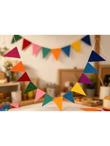 Vibrant Rainbow Flag Garland - Multicolor Felt Fabric Flags, Ideal For Birthday Party, Wedding, Graduation, Celebration, Event Decor | Fun Design | Felt Fabric Bunting, Rainbow Party Decorations, Multicolor Pennant String, Birthday Party Holiday Decor (Rainbow Colors), Family Gathering - multicolor - View 9