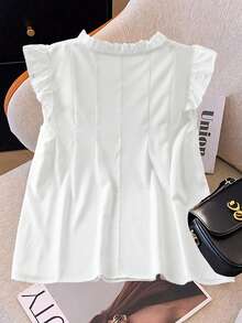 GlowEve CURVE Plus Size Women's Popular Solid Color Cap Sleeve Ruffled Collar Pullover Blouse, Suitable For Daily Commute, Outing, Vacation, Commute, Dating - White - View 2