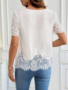 SHEIN Clasi Áo kiểu ren thanh lịch dành cho nữ, thích hợp cho kỳ nghỉ. - Màu be - Xem 2