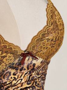 SHEIN ICON Spaghetti Strap Leopard Print Lace Trim Camisole,Summer Top - Brown - View 9