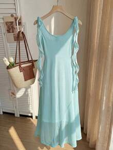 Comfortcana Gaun Tanpa Lengan Model Halter dengan Dekorasi Logam Elegan Ukuran Plus untuk Musim Panas - Mint Blue - View 2