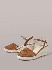 Styleloop Giày nữ, màu nâu, giày rơm đan bằng dây gai dầu, sandal đế xuồng, giày giúp tăng chiều cao, phong cách bohemian cho kỳ nghỉ. - màu nâu - Xem 8