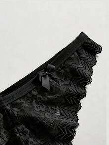 ROMWE Kawaii Sweet Lace Floral Bow Trim Women's Bikini Briefs - Black - View 3