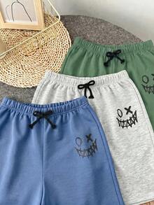 3pcs/Set Tween Boy Vacation Collegiate Style Printed Loose Fit Knit Shorts, 3 Colors - Multicolor - View 3