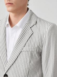 Manfinity CityGents Men's Grey Striped Textured Spring/Summer Front Button Long Sleeve Suit Jacket And Pants Set Prom Suit For Men Mans Outfit Mans Suit Elegant Outfit For Men Pin Stripe Suit Old Money,Daily Leisure, Weekend Trips, Outdoor Activities, Travel Expeditions, Relaxed Work Environments Or Semi-Formal Occasions, Boyfriend/Husband Gift, Anniversary /Birthday Gift Party Summer Vacation Holiday,Wedding,Spring To Summer,Easter,Y2k,Vintage,Hawaii - Grey - View 6