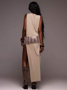 MUSERA Đầm Maxi Cắt Xẻ Extreme Sie Với Bảng Eo Zig-Zag, Đầm Mùa Hè Đi Nghỉ Dưỡng Bãi Biển Câu Lạc Bộ Ibiza Thanh Lịch Lễ Hội Trang Sức - Màu Xám nhạt - Xem 4