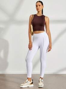 Activina Women's Solid Color Seamless Backless High Elasticity Sports Tank Top, Summer - Brown - View 4