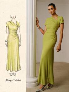 ZEYLAH SEQUIN KNIT ASYMMETRICAL SHOULDER MERMAID DRESS - Green - View 1