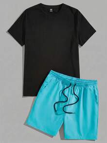 Torvinic Conjunto de camiseta de manga corta y pantalones cortos con cordón en la cintura, estampado japonés y parches, para hombre, casual de verano para vacaciones y viajes - Multicolor - Ver 3
