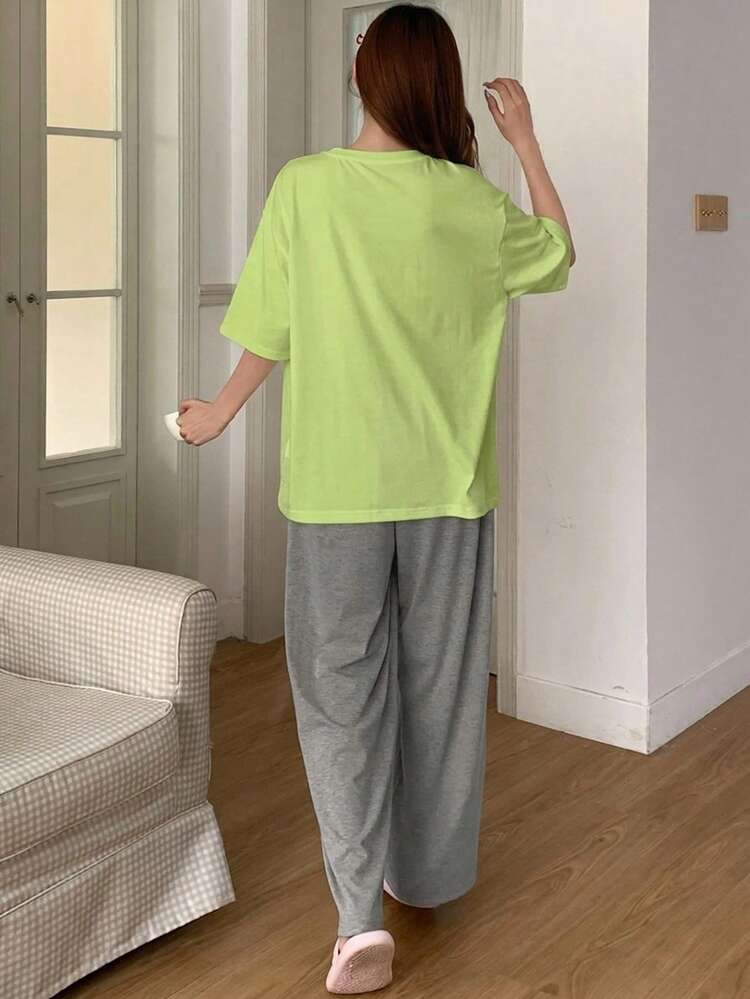 Cute Cartoon Print Loose Pajama Set