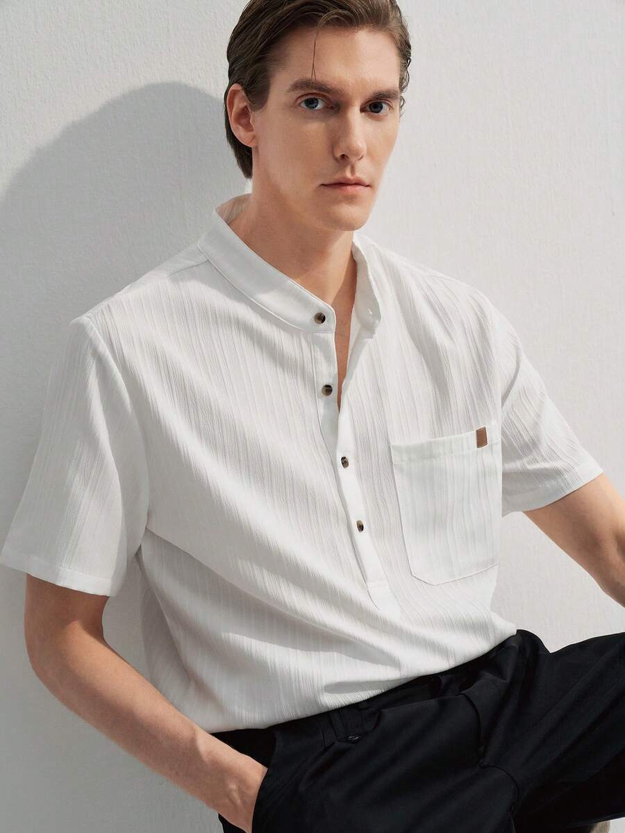 Manfinity CityGents Camisa de manga corta de unicolor y diseño sencillo para hombres, para salir, vacaciones - Blanco - Ver 1