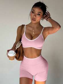 SHEIN Dewbera Women's Seamless Yoga Activewear Set - Pink - View 7