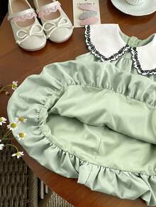 Babygirl Cute Summer Embroidered Floral Sleeveless Dress - Lime Green - View 9