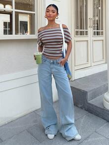 Muchica Áo thun nữ cổ trễ vai nhún bèo kẻ sọc phong cách vintage collegiate mới cho xuân/hè, phù hợp đi làm hàng ngày, hẹn hò, tụ tập, thu/đông/hè, Giáng sinh, Năm mới, Lễ Tạ ơn, tiệc, đám cưới, đi biển, lễ tốt nghiệp, thời trang, thanh lịch, thường ngày, dạo phố, hẹn hò, đặt chỗ, đi làm, bóng bẩy, Valentine, thanh lịch, nghỉ dưỡng, thường ngày, Y2K, dạo phố, lễ tốt nghiệp - Nhiều màu - Xem 6