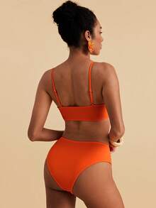 Travachic Women's Summer Vacation Beach Ruched Spaghetti Strap Bikini Set - Orange - View 2