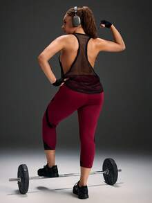 Powerista Áo tank top thể thao tập luyện thường ngày phối lưới dành cho nữ cỡ lớn - màu đen - Xem 4