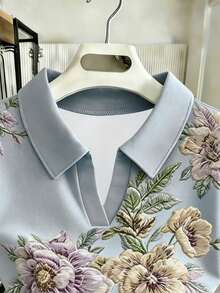 Camiseta de mujer casual y versátil con cuello polo y mangas cortas en bloques de color, regalo para ella / regalo de vacaciones - Multicolor 6 - Ver 6