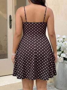 GalTyme Plus Size Polka Dot Tie Strap Sleeveless Summer Dress - Brown - View 2