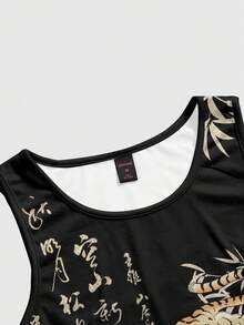 ROMWE Avant Áo tank top nữ in hình thư pháp hổ, phong cách Trung Hoa hiện đại, thích hợp cho lễ hội nhạc Punk Rock. - màu đen - Xem 3