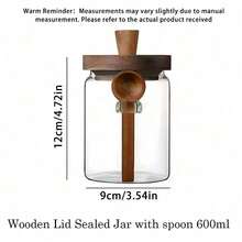 3pcs Glass Coffee Canister Set, Glass Food Storage Jars With Wooden Lids And Spoons, 400ml/600ml/900ml For Food, Nuts, Candy, Spices Airtight Containers (Random Wood Color For Lids And Spoons) - Multicolor - View 9