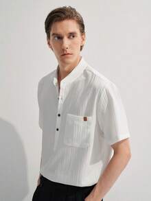 Manfinity CityGents Camisa de manga corta de unicolor y diseño sencillo para hombres, para salir, vacaciones - Blanco - Ver 5