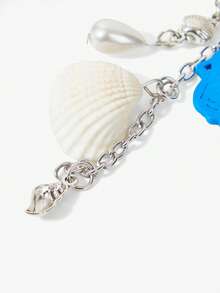 Viva Strut 1 pieza Llavero con cuentas estilo brisa marina, colgante con imitación de estrella de mar y conchas con flecos, colgante para bolso de vacaciones. - Azul - Ver 6
