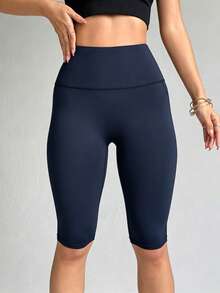 Easithlete Easithlete Women's Solid Color Minimalist Daily High-Waist Sports Shorts - Navy Blue - View 3
