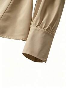 Velvienne Camisa elegante de manga larga con botones y dobladillo con volantes para mujer de talla grande - Camel - Ver 3