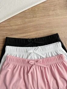 SHEIN 3件組 青少女夏季休閒日常通勤素色吊帶背心與短褲套裝 - 彩色 - 查看 5