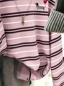 Divinelle sweat-shirt femme style minimaliste décontracté avec motif de teckel rayé rose, convient pour l'automne/l'hiver - Multicolore - Voir 6