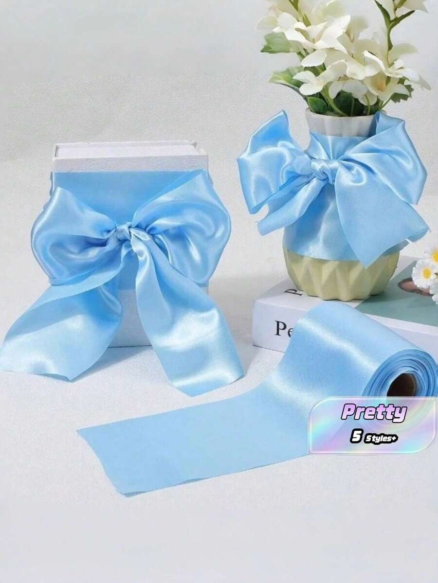 Ruy băng satin màu hồng một mặt, rộng 4 inch, chất liệu lụa dày dặn, khổ lớn, thích hợp cho may vá, làm đồ thủ công, cắt may, trang trí ghế lễ cưới, mỗi cuộn 20m. - Nhiều màu - Xem 1