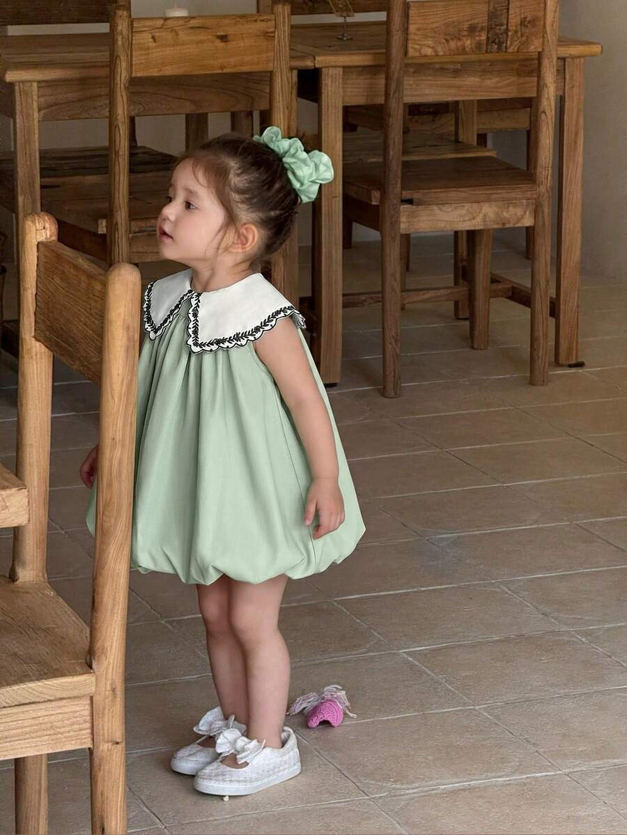 Babygirl Cute Summer Embroidered Floral Sleeveless Dress - Lime Green - View 1