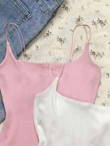 Attitoon Conjunto de 2 blusas regatas femininas casuais minimalistas rosa e branca, perfeitas para o verão. - Multicolorido - Ver 5