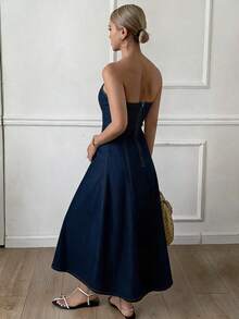 Livesso Women Denim Dresses - Dark Wash - View 2