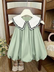 Babygirl Cute Summer Embroidered Floral Sleeveless Dress - Lime Green - View 10