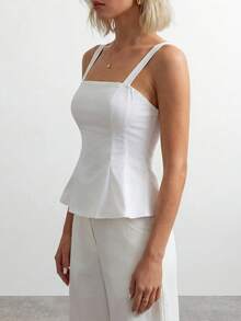 Sinnesro Women's Casual Everyday Commute Solid Color Ruffle Hem Camisole Tank Top ,Petite Women - White - View 6