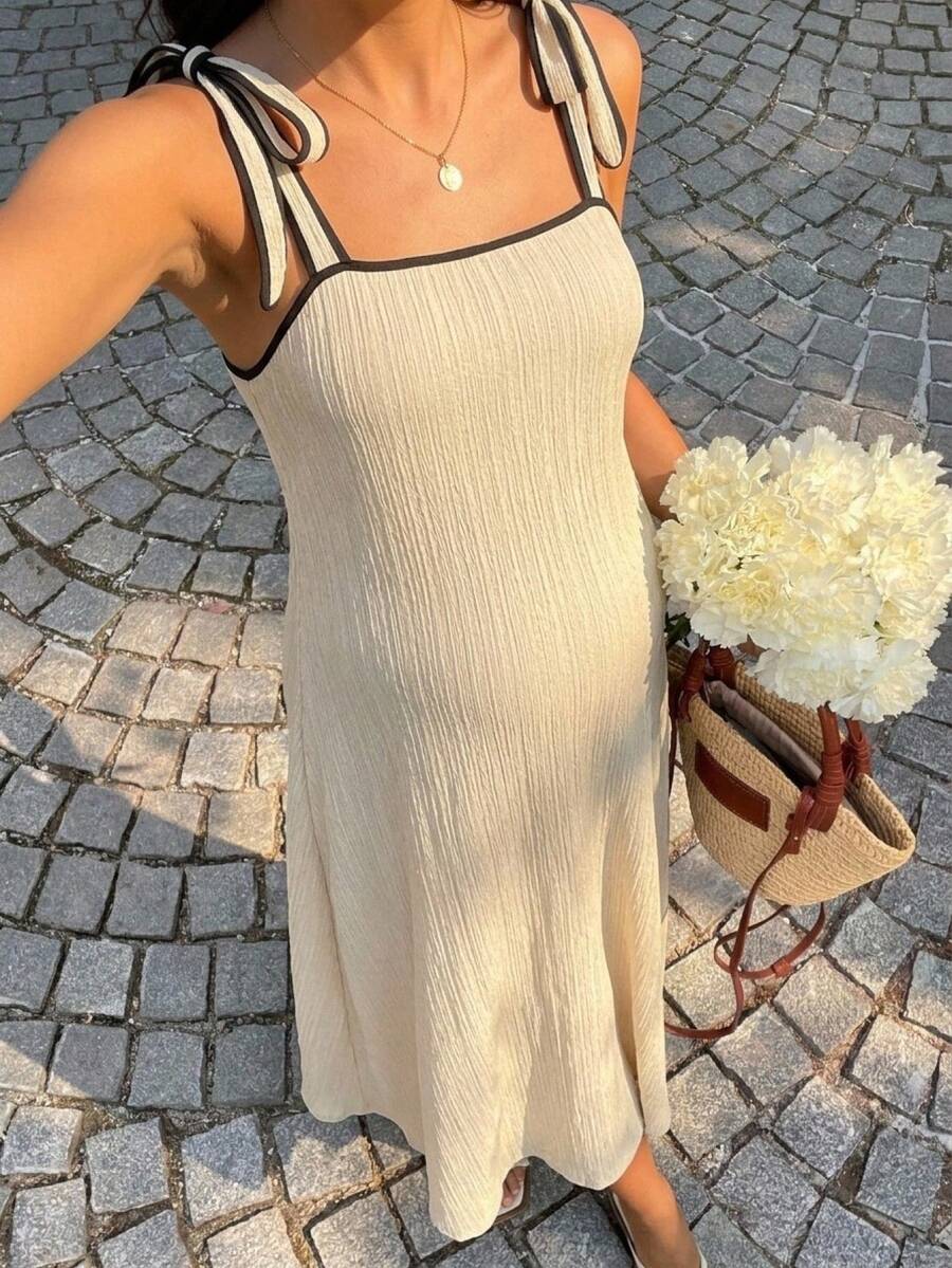 SHEIN 孕婦休閒優雅鄉村風無袖洋裝 夏季 - 彩色 - 查看 1