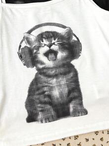 SHEIN 少女夏季猫咪印花吊带背心 - 彩色 - 查看 6