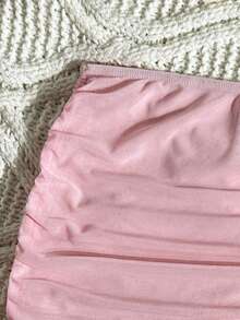 Swim SXY Conjunto de pareo y falda de un solo color con cordón lateral, para vacaciones - Rosa - Ver 5