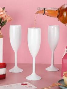 6-Pack White Plastic Champagne Flutes, Elegant Acrylic Wine Glasses, Unbreakable Reusable Party Cups For Weddings, Bridal Showers & Celebrations, Durable Stemware For Cocktails & Cold Drinks - Multicolor - View 2