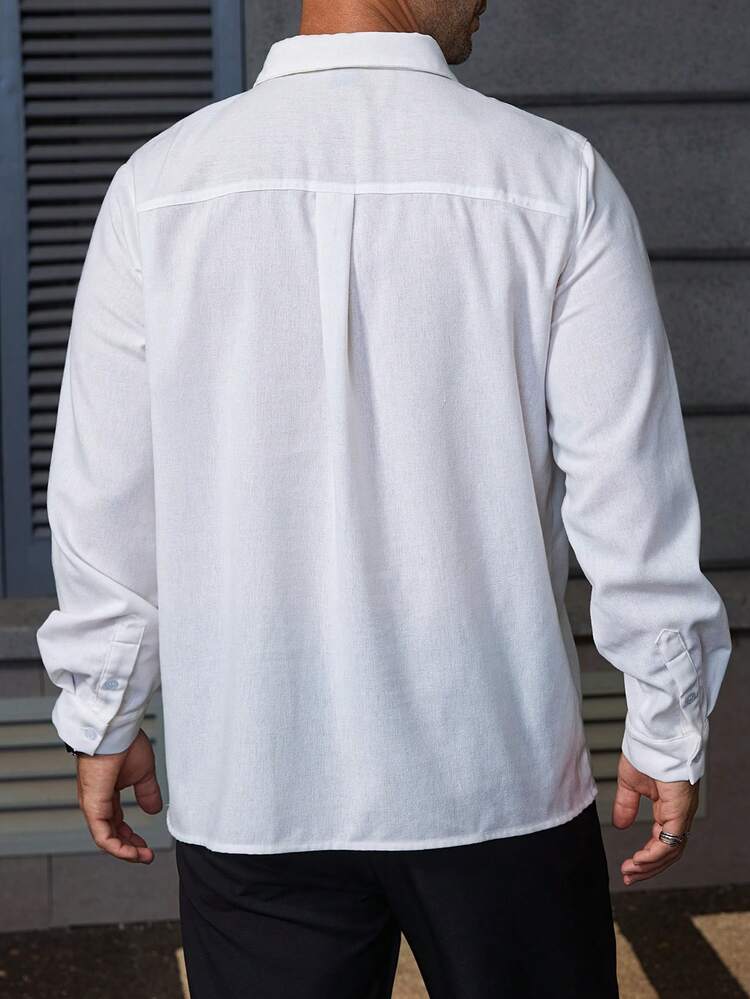 Men's Long Sleeve Linen-Feel Fabric Casual Shirt