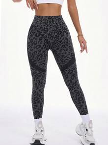 Slayform Slayform Legging Olahraga Wanita Rajut Tanpa Jahitan Motif Leopard untuk Latihan, Kebugaran, dan Gym - Dark Grey - View 2